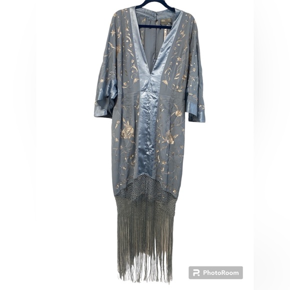 NWT Asos Curve Blue satin and Embroidered Fringe Dress - Picture 5 of 13